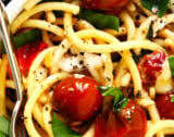Garlicky Pasta with Burrata, Basil and Burst Cherry Tomatoes