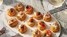 Gougères with Smoked Salmon, Caviar and Prosciutto