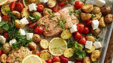 Greek Lemon Garlic Sheet Pan Salmon with Potatoes
