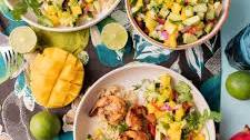 Grilled Citrus Mango Shrimp with Mango Avocado Salsa and Quinoa