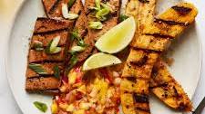 Grilled Jerk Tofu With Grilled Plantains With Mango Salsa