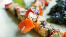 Grilled Tofu Pepper Skewers in a Pesto Sauce