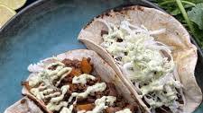 Ground Beef Tacos with Avocado Cilantro Aioli
