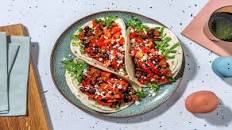 Harissa Beef and Bean Tacos with Bell Pepper and Greek Style Cheese