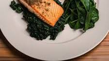 Herb-Crusted Salmon with Sauteed Spinach and Sweet Potato Mash