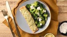 Herb-Crusted Salmon with broccoli and mustard sauce