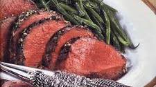 Herb and Garlic-Crusted Beef Tenderloin with Red and Yellow Pepper Relish