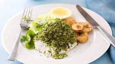 Herb-crusted fish with roasted potatoes