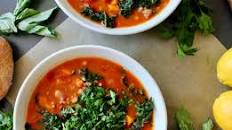 Herbed Tomato Turkey Soup with Lemony Greens