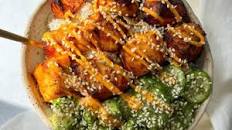 Honey Dijon Salmon Rice Bowl with Spicy Mayo