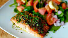 Honey Mustard Glazed Salmon, Spinach Salad