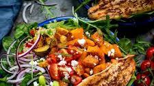 Honey Mustard Trout with Quinoa, Roasted Vegetables and Feta