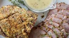 Honey Mustard and Herb Crusted Ham with Riesling Pan Sauce