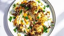 Hummus with roasted cauliflower and amba mango sauce