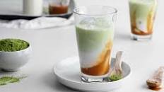 Iced matcha coconut caramel latte
