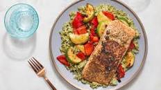 Italian Salmon & Pesto Rice with Sautéed Vegetables & Crispy Capers