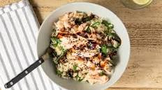 Korean-Style BBQ Salmon Rice Bowl with sesame seeds