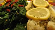 Lemon Dill Cod With Mustard Sauce and Garlic Wilted Spinach