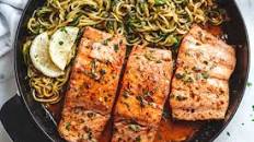 Lemon Garlic Butter Salmon with Zucchini Noodles
