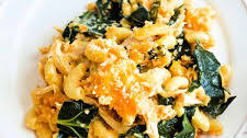 Macaroni and Cheese Casserole with Chicken and Collard Greens