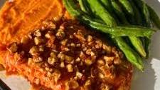 Maple Pecan Crusted Salmon with Green Beans & Sweet Potato Carrot Mash