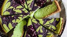 Matcha Cheesecake with Blueberry Swirl