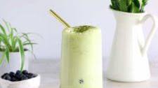 Matcha Frappuccino with a Blueberry Swirl
