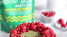 Matcha Mille Crepe Cake with Matcha Coconut Whipped Cream and Raspberries