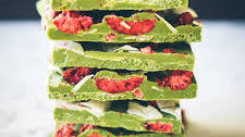 Matcha White Chocolate Bark with Coconut and Raspberries