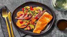 Miso Maple–Glazed Salmon with Sweet Potato Jumble