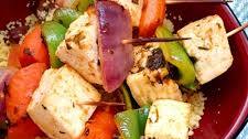Moroccan vegan skewers with a couscous salad