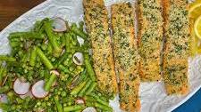 Mustard-and-Herb-Crusted Salmon with Warm Asparagus Salad
