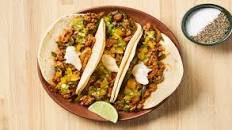 One-Pan Mango Salsa Pork Tacos with Cilantro & Sour Cream