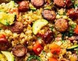 One Skillet Sausage with Veggies and “Rice” {Paleo, Whole30, Keto}