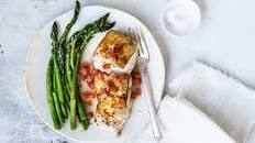 One-pan Roasted Asparagus and Halibut with Tomato-Lime Butter