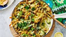 One-pan creamy chicken pesto pasta bake