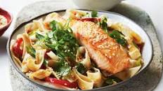 Pad Thai noodles with sesame salmon