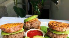 Paleo Sweet Potato Bun Lamb Burgers