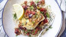 Pan Seared Cod with Tomatoes and Olives