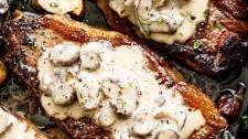 Pan Seared Garlic Butter Steak & Mushroom Cream Sauce