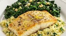 Pan-Seared Mediterranean Cod with Lemon Couscous and Sauteed Spinach