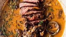 Pan Seared New York Strip Steaks with Mushroom Cream Sauce