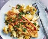 Pan-fried basa fillets with garlic potatoes