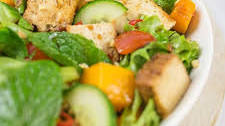 Peking Style Tofu and Pumpkin Salad with Ginger Dressing