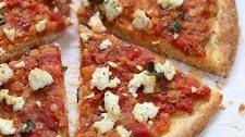 Pizza with Chipotle Red lentil Tomato Sauce, Basil and Vegan Ricotta