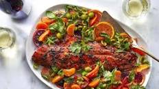 Pomegranate-Glazed Salmon with Oranges, Olives, and Herbs