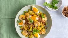 Prawn Kedgeree: Curried Rice with Prawns and Boiled Eggs