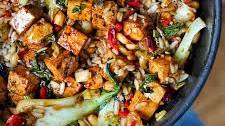 Quick Kung Pao Tofu with Rice and Greens