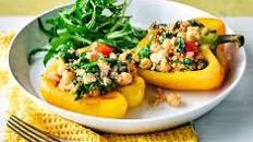 Quinoa-stuffed peppers with roast tomatoes & feta