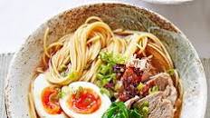 Ramen with chicken bone broth, pork shoulder, soft-boiled egg & greens